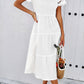 Smocked Round Neck Short Sleeve Midi Dress