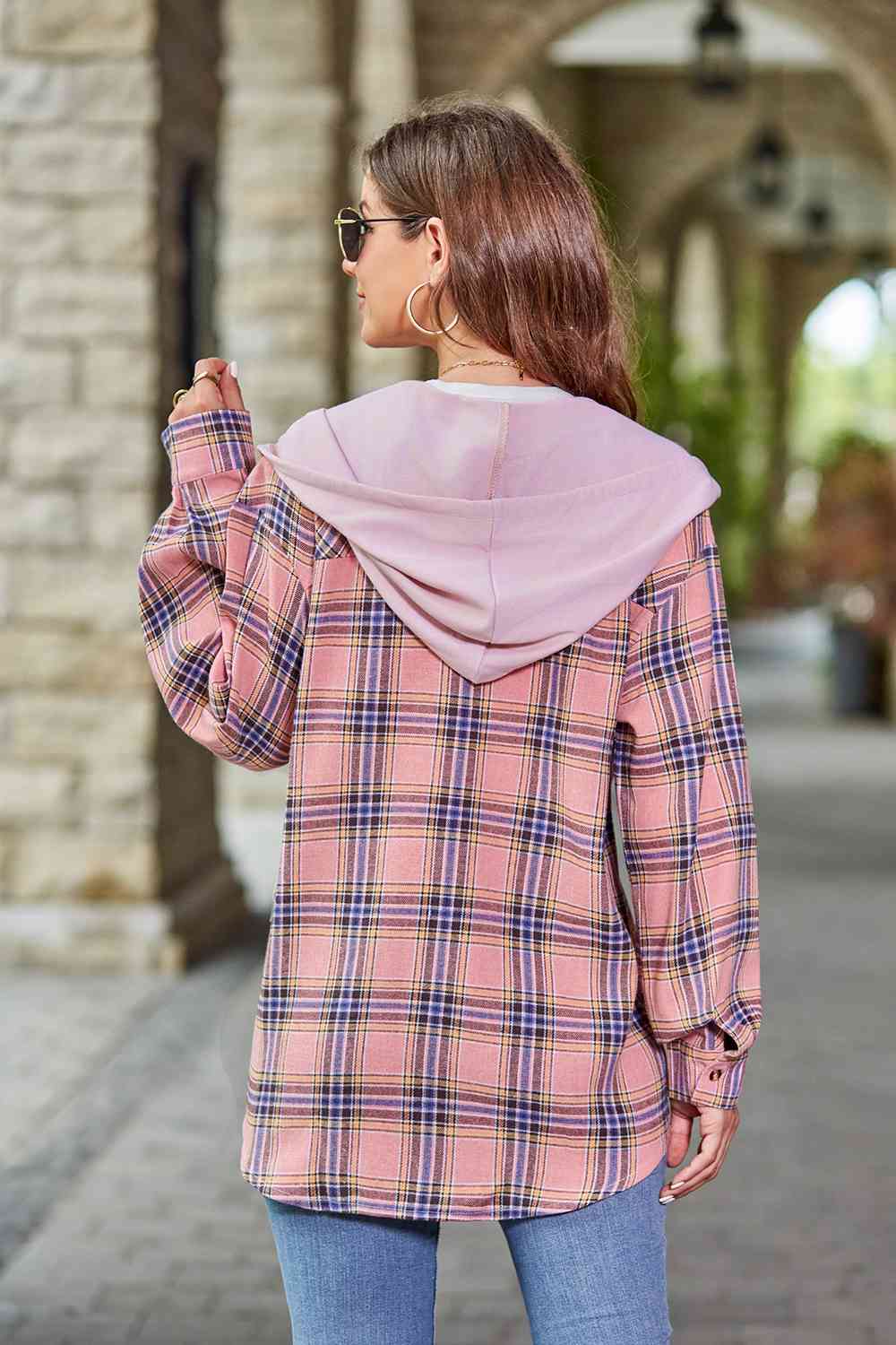 Full Size Plaid Long Sleeve Hooded Jacket