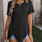 Decorative Button Round Neck Short Sleeve Blouse