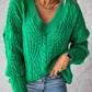 V-Neck Cable-Knit Long Sleeve Sweater