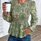 Smocked Printed Balloon Sleeve Blouse