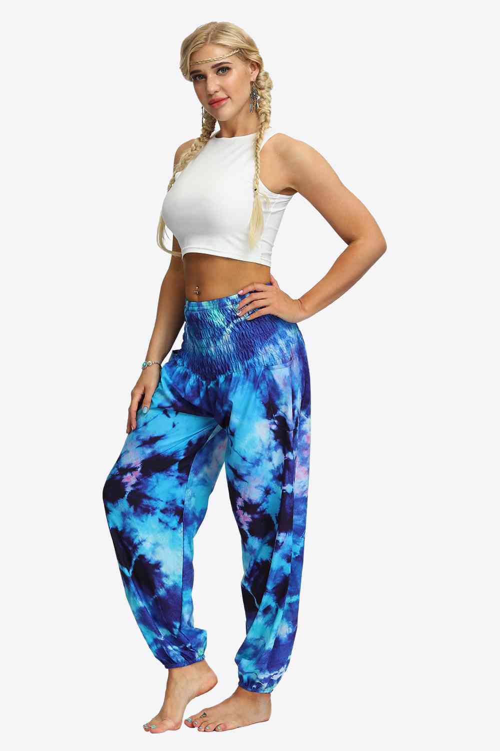 BasicBabe Tie-Dye Smocked Royal Blue Joggers