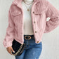Fuzzy Button Up Collared Neck Jacket