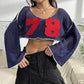 Contrast Patches Long Sleeve Cropped Knit Top