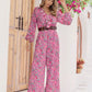 Printed Ruffled V-Neck Balloon Sleeve Jumpsuit