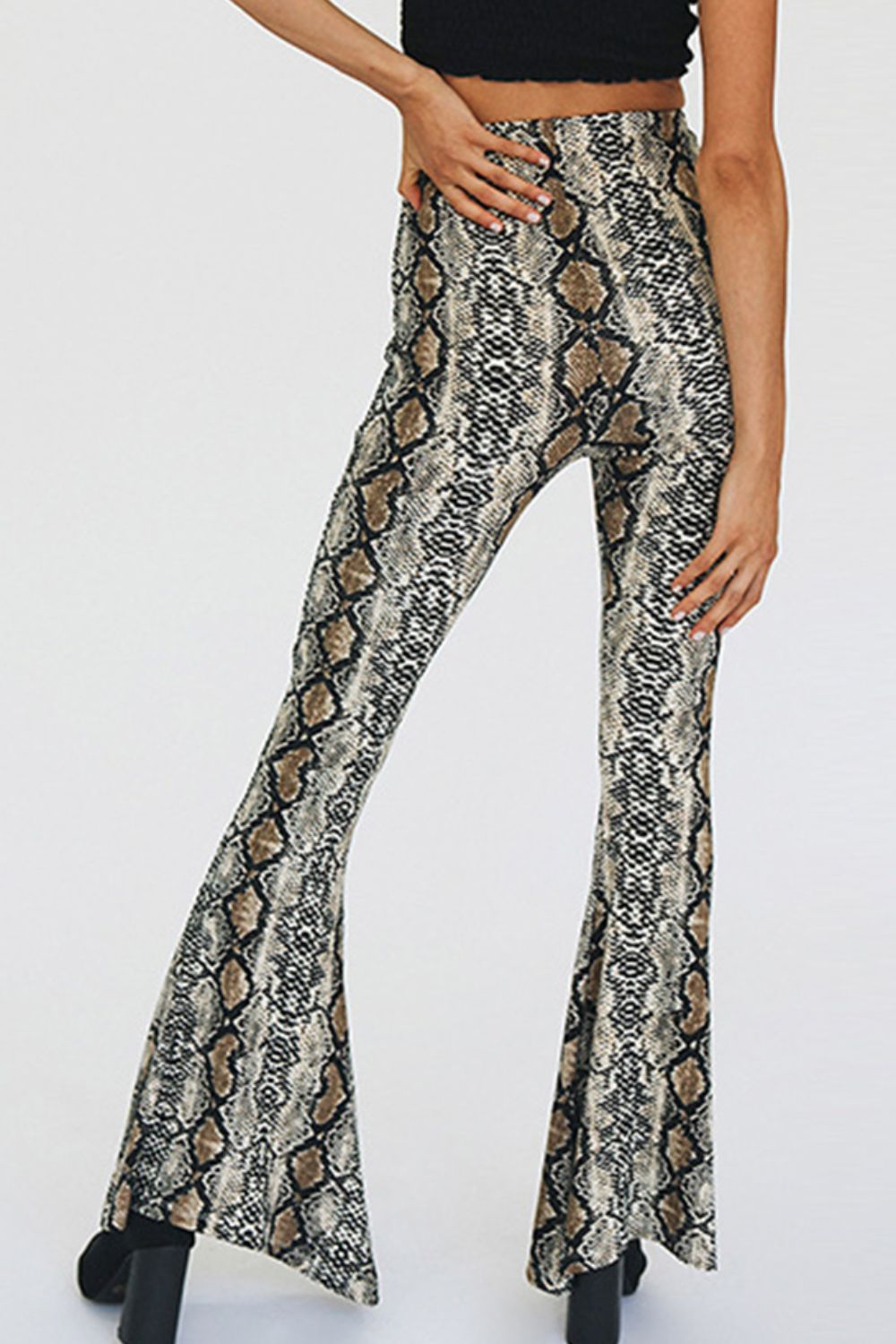 Women's Full Size Snakeskin Print Flare Pants