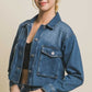 LOVE TREE Raw Hem Button Up Cropped Denim Jacket