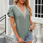 Eyelet V-Neck Petal Sleeve T-Shirt