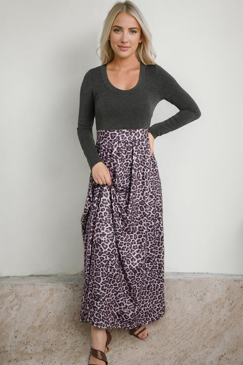 Mia Leopard Round Neck Maxi Dress