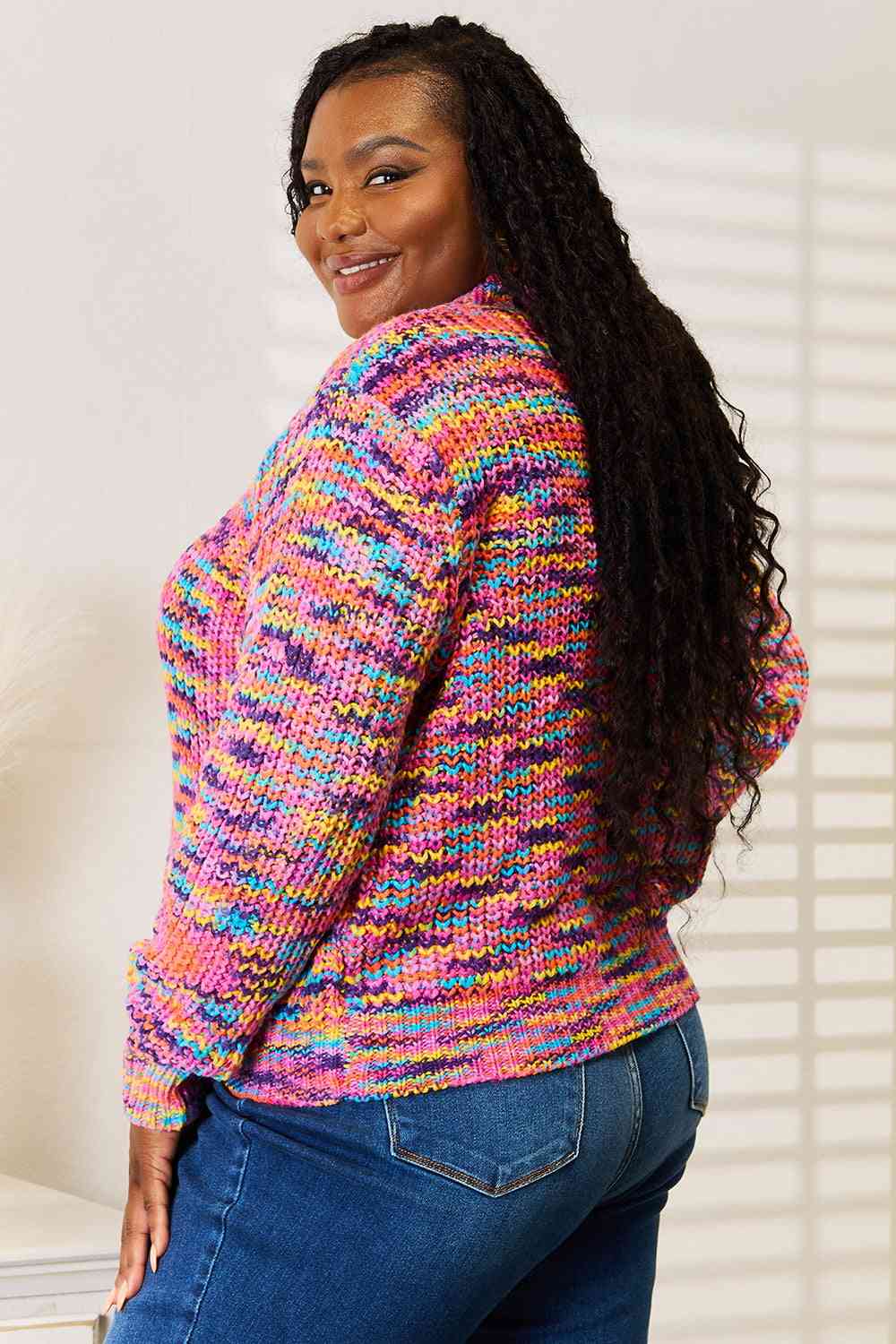 Woven Right V-Neck Long Sleeve Cardigan *