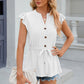 Eyelet Notched Cap Sleeve Blouse