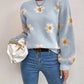 Flower Round Neck Latern Sleeve Sweater