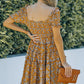 Floral Ochre Tiered Frill Trim Smocked Dress