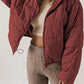 Brick Red Zip Up Collared Neck Long Sleeve Winter Coat