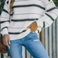 Full Size Striped Drop Shoulder Ribbed Cuff Sweater