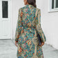Printed Collared Neck Long Sleeve Dress