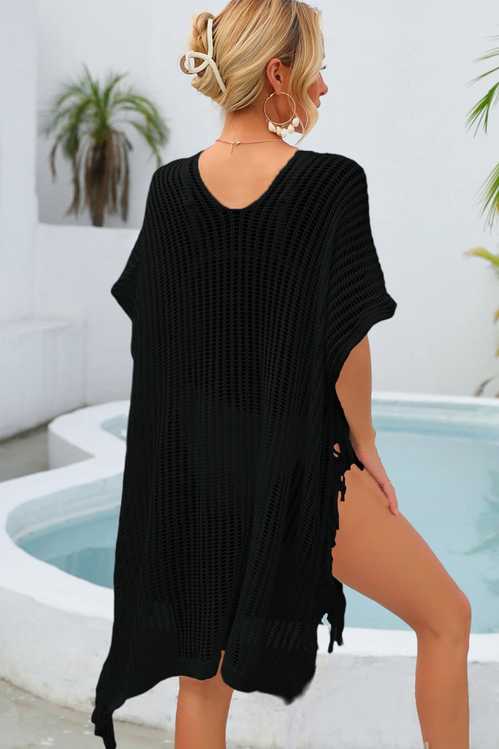 SO SUMMER One Size Fringe Trim Openwork Cover Up