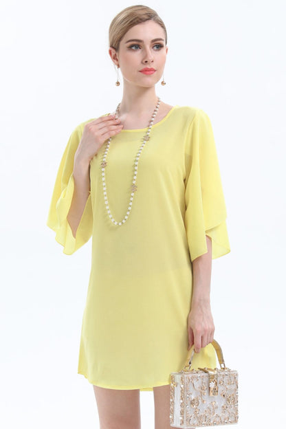 Women's DANICA Round Neck Half Flutter Short Sleeve Tunic Blouse