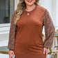 Plus Size Chestnut Brown Printed Dropped Shoulder Round Neck Blouse