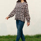 Black Floral Flounce Sleeve Round Neck Blouse