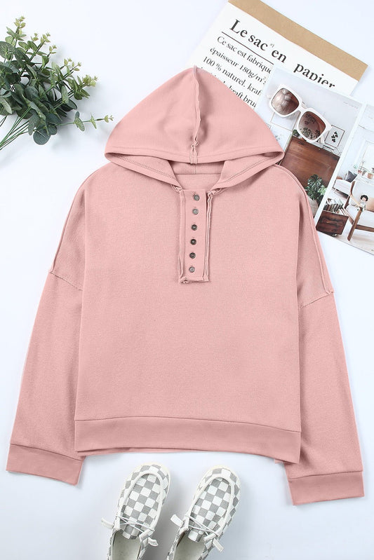 Malibu Dreams Quarter-Button Exposed Seam Dropped Shoulder Hoodie