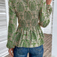 Smocked Printed Balloon Sleeve Blouse