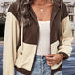 Two-Tone Zip-Up Dropped Shoulder Hooded Jacket