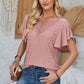 Eyelet Applique V-Neck Cap Sleeve T-Shirt