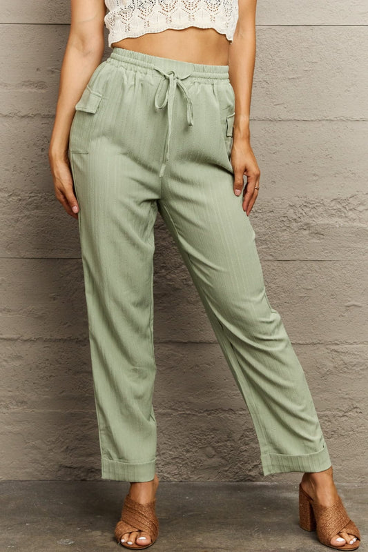 Light Green Tie Waist Long Pants