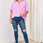Zenana Texture Button Up Short Sleeve High-Low Shirt - Brand Zenana