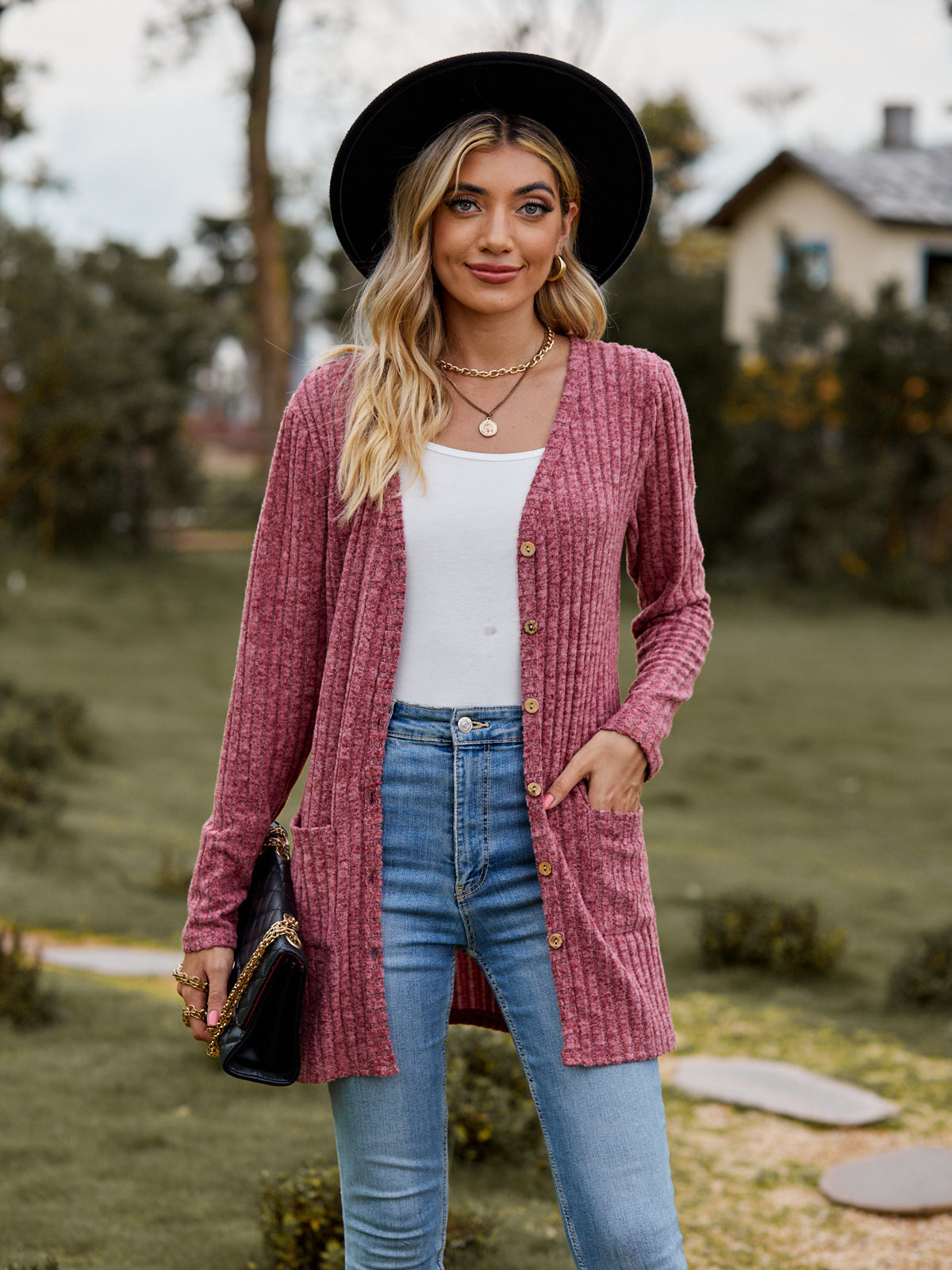 Full Size Ribbed Button-UP Cardigan with Pockets