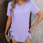 Decorative Button Round Neck Short Sleeve Blouse