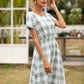 Smocked Plaid Round Neck Short Sleeve Dress