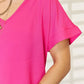 Zenana V-Neck Rolled Short Sleeve T-Shirt - Brand Zenana