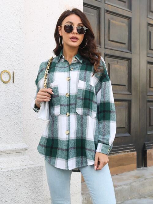 LoveByHannah Plaid Button Up Collared Neck Long Sleeve Shirt