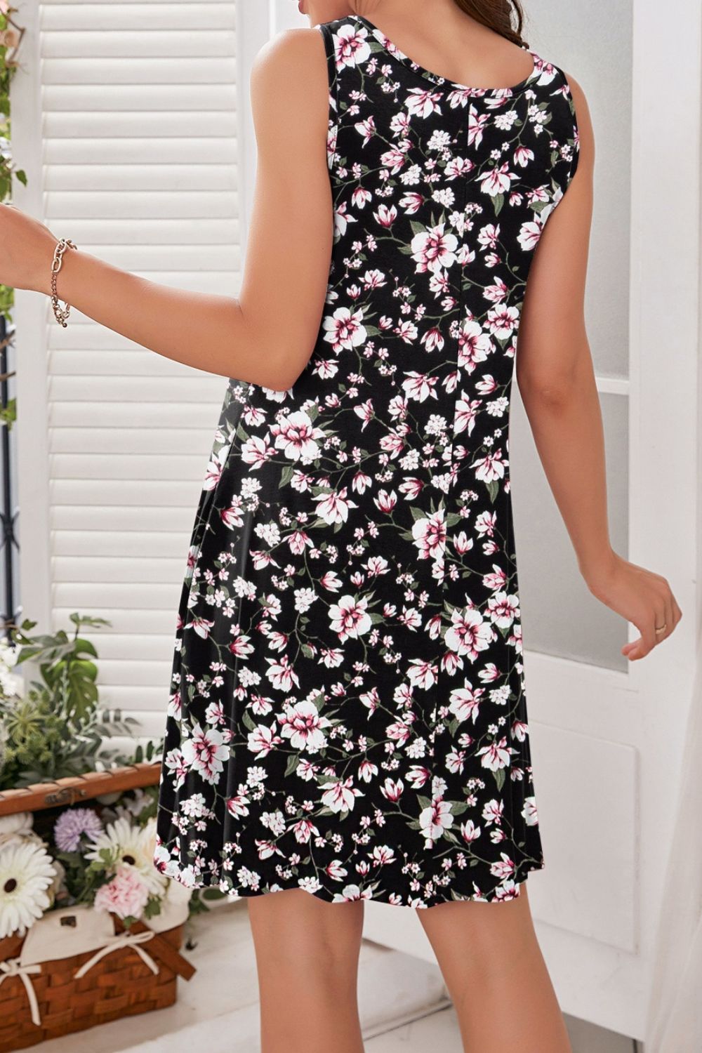 Full Size Printed Round Neck Sleeveless Dress