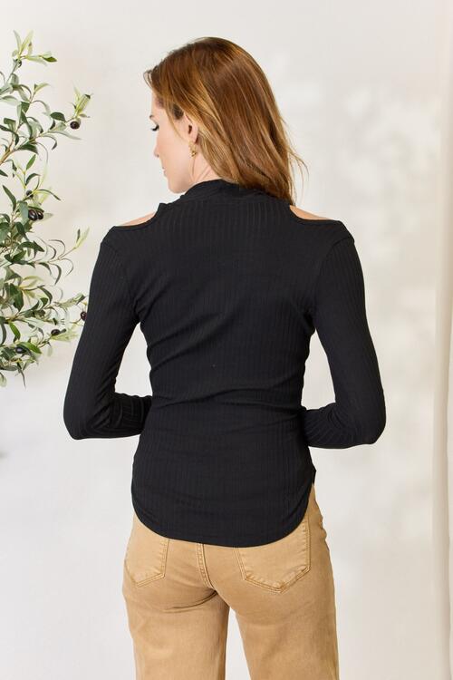 Culture Code Full Size Ribbed Surplice Cold Shoulder Top *