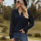 Collared Neck Cable-Knit Long Sleeve Blouse