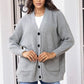Button Up Charcoal Gray Long Sleeve Cardigan with Pockets