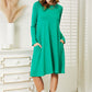 Zenana Full Size Teal Long Sleeve Flare Dress with Pockets