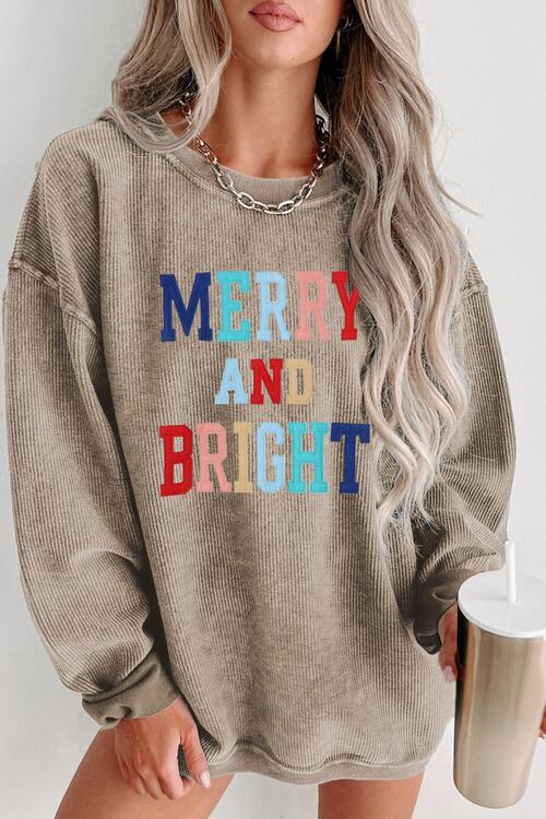 MERRY AND BRIGHT Graphic CHRISTMAS THEMED Sweatshirt