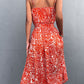 Women's Printed Spaghetti Strap Decorative Button Belted Dress