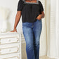 Double Take Black Contrast Square Neck Puff Sleeve Blouse
