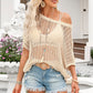 Openwork Round Neck Half Sleeve Knit Top