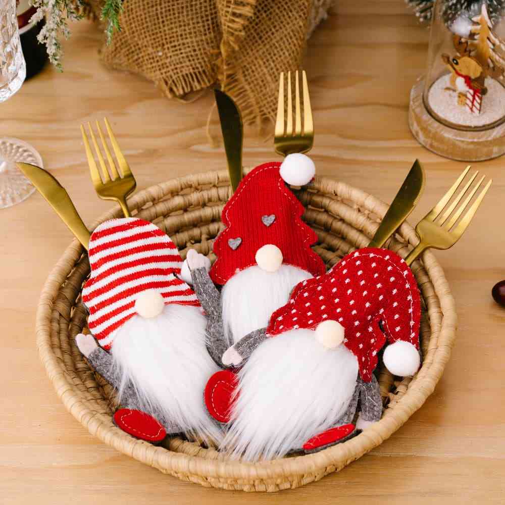 Christmas 3-Piece Faceless Gnome Cutlery Holders