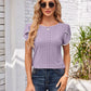 Eyelet Round Neck Petal Sleeve T-Shirt