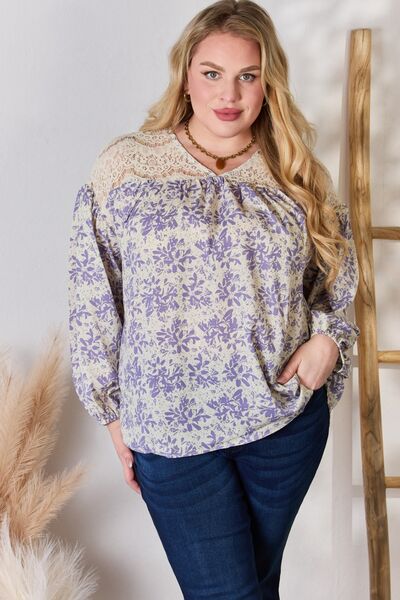 Hailey & Co Full Size Lace Detail Printed Blouse *
