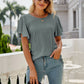 Full Size Eyelet Flutter Sleeve Round Neck Top
