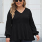 Plus Size Ribbed V-Neck Long Sleeve Blouse