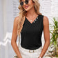 Eyelet Decorative Button V-Neck Tank